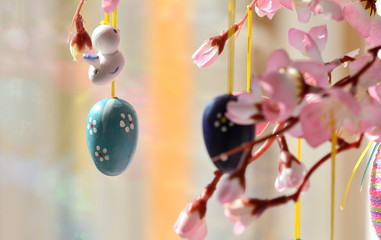 Easter's time and the tree of the eggs; bokeh effect intentionally.