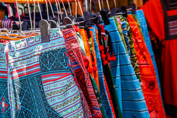 hand woven colorful fabric of northern Thailand.