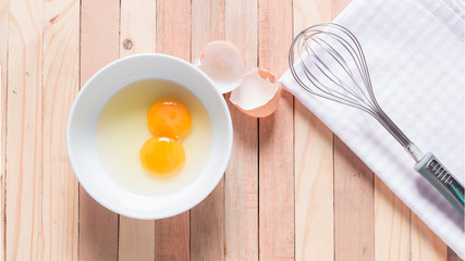 Top view of egg in bowl.