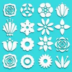 Set flat icons, paper flowers isolated