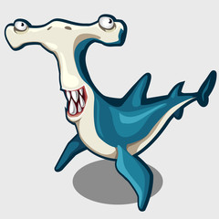 Fun blue hammerhead with eyes, isolated vector 