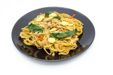 Spicy spaghetti with pork.