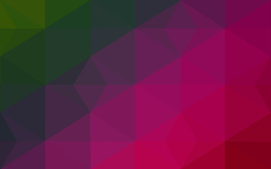Multicolor dark pink, green polygonal design pattern, which consist of triangles and gradient in origami style.