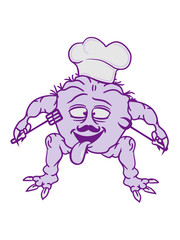 eat cook chef chef hat mustache mustache delicious horror halloween monster french chef restaurant