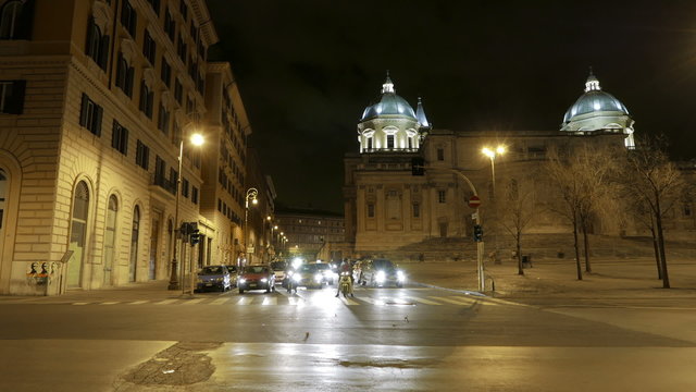 Italy Rome street night time lapse