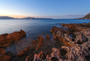 Rocky coast of Cape Formentor. Night view. Majorca. Balearic Islands. Spain