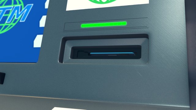 closeup view of an atm with the card that enters on the slot (3d render)