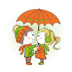 Couple in love standing under an umbrella