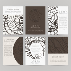 Set of vector design templates. Brochures in random colorful style. Vintage frames and backgrounds.