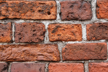 Obraz premium Old Red brick wall background. Macro. close-up