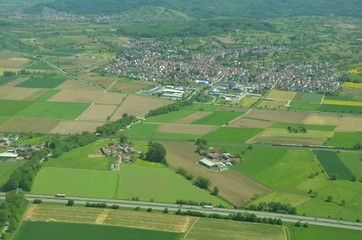 Fototapeta na wymiar aerial view of Hofweier, in the Ortenau region of Baden Germany