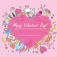 Fototapeta na wymiar Doodle Valentine's Day greeting card