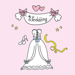 doodle wedding  greeting card, hand drawn, vector illustration