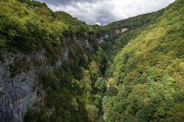 Fototapeta na wymiar View from viewpoint on Okatse Canyon near Kutaisi, Georgia, Europe