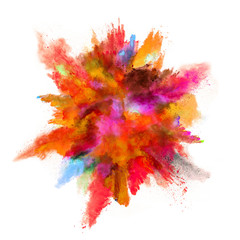 Explosion of colored powder on white background