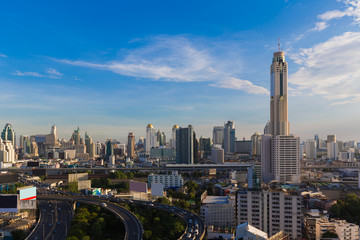 Bangkok city downtown aerial view and highway, Thailand