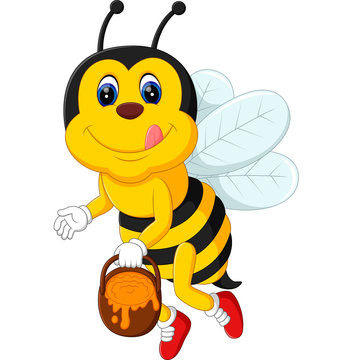 cute Bee cartoon flying of illustration