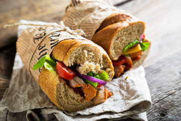 Sandwiches with meat and vegetables