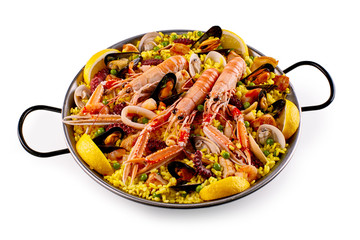 Three large shrimp in paella margarita dish
