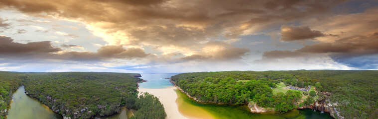 Royal National Park, NSW. Aerial panoramic view at dusk