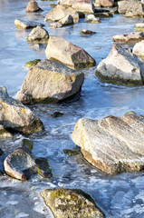 Stones on the frozen Lake Balaton, Hungary