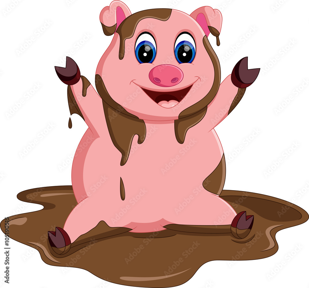 Wall mural illustration of cute pig cartoon posing