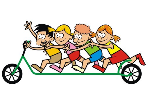 Children on scooter, funny vector illustration
