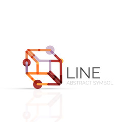 Linear abstract logo, connected multicolored segments of lines geometrical figure