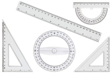 Set of white transparent rulers, isolated on white background