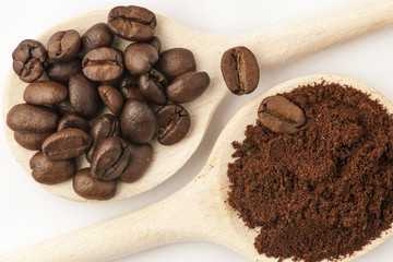 coffee beans on cooking spoon_near