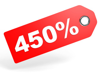 450 percent red discount tag on white background.