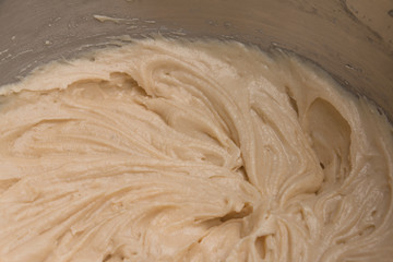 Close up of cake dough in bowl
