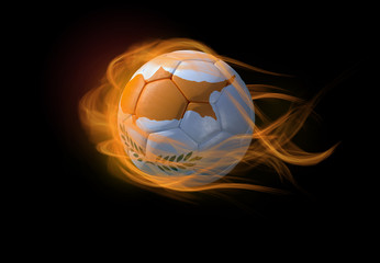 Fototapeta premium Soccer ball with the national flag of Cyprus, making a flame.