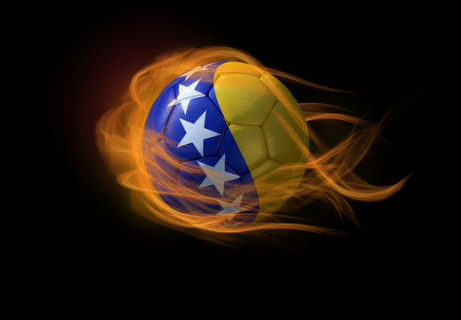 Soccer ball with the national flag of Bosnia, making a flame.