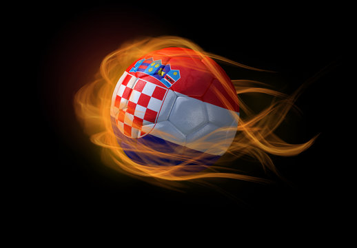 Soccer ball with the national flag of Croatia, making a flame.