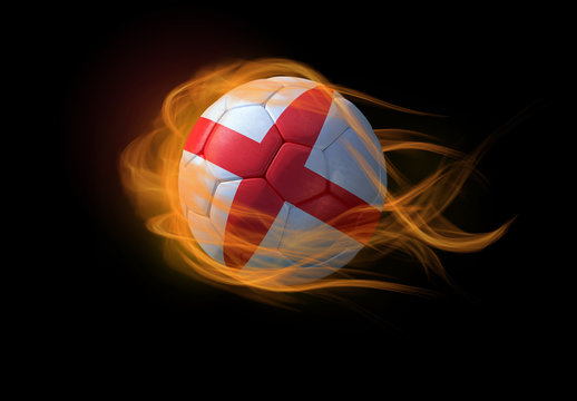 Soccer ball with the national flag of England, making a flame.