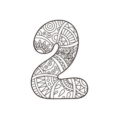 Zentangle number. Vector decorative number.