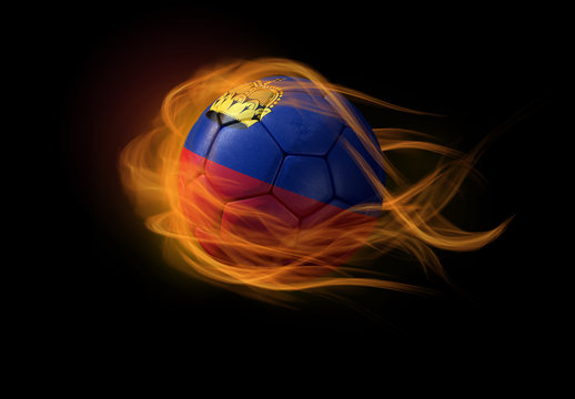 Soccer ball with the national flag of Lichtenstein, making a flame.