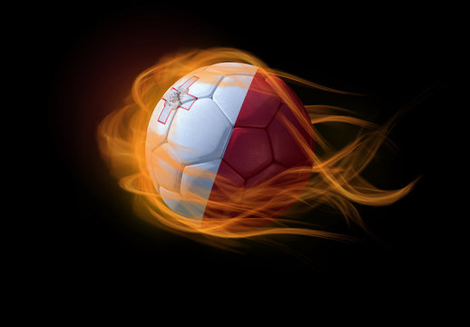 Soccer ball with the national flag of Malta, making a flame.