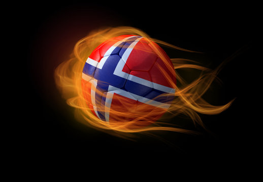Soccer ball with the national flag of Norway, making a flame.
