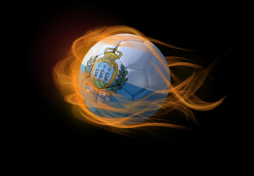 Soccer ball with the national flag of San Marino, making a flame.
