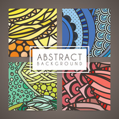 Set of four vector colorful intricate patterns. Doodle. Zentangle