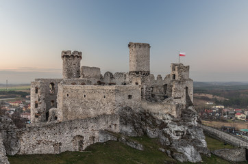 Ruins of medieval castle in Ogrodzieniec, Poland, evening