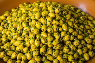 green olives in the olive market of Casablanca