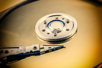 Open computer hard drive on white background