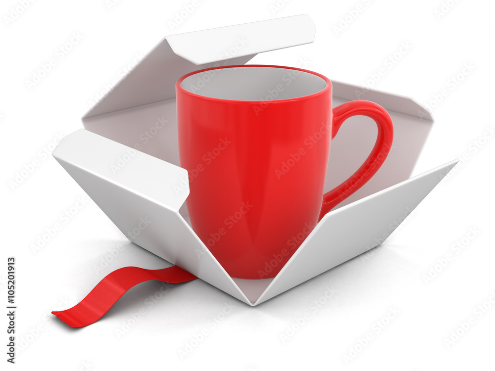 Poster open package with cup. image with clipping path