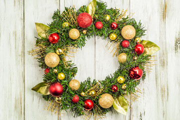 Fototapeta na wymiar Christmas wreath with baubles useful as christmas decoration.