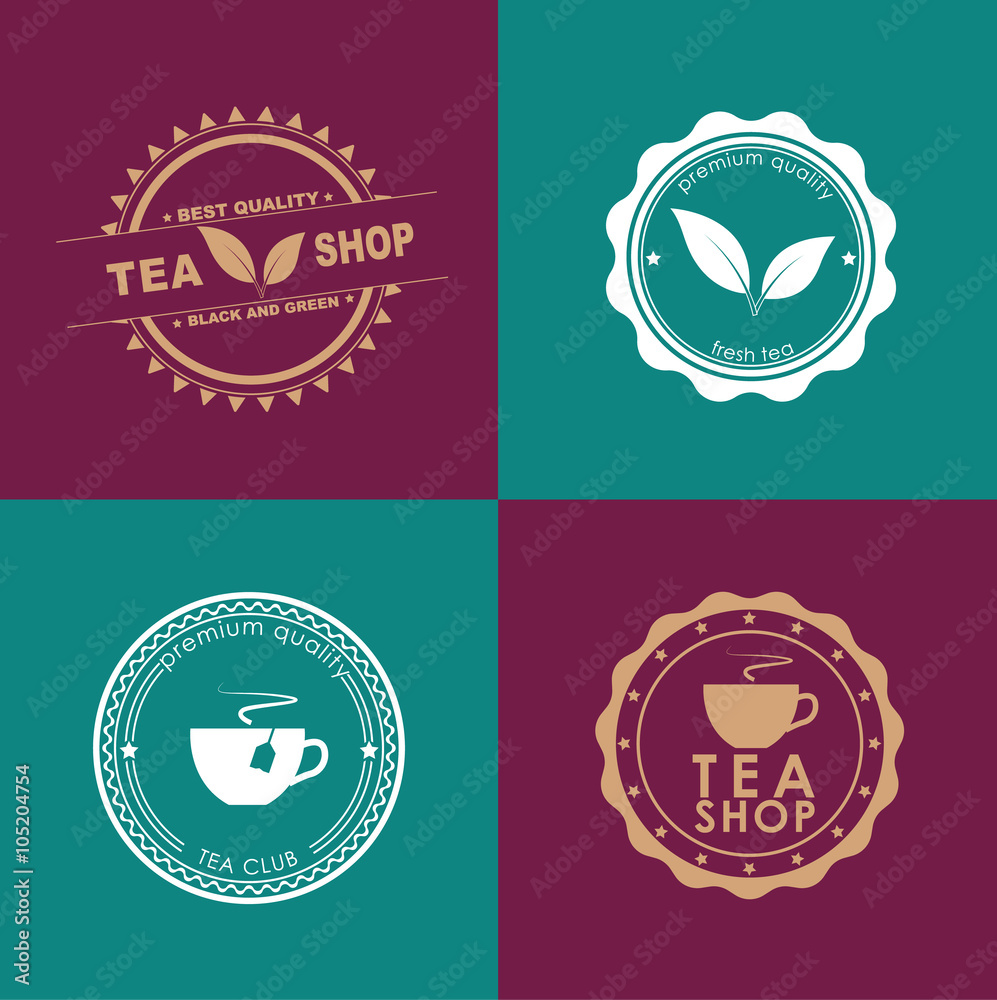 Poster tea set of logos in different colors