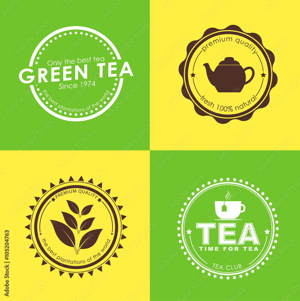Poster tea set of logos in different colors