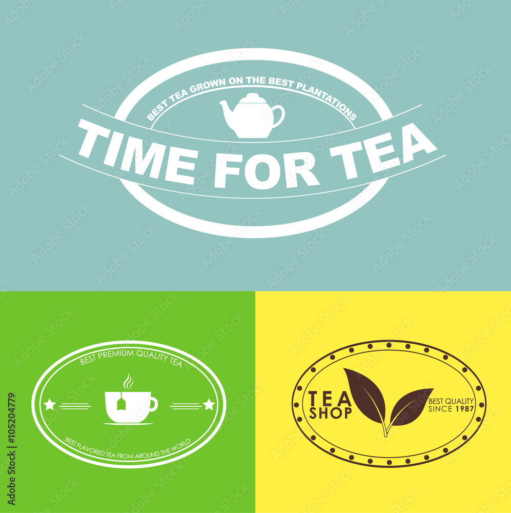 Poster tea set of logos in different colors
